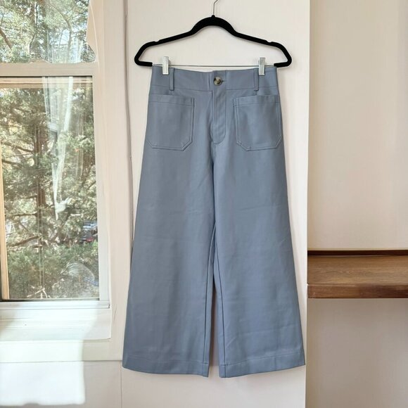 New Anthropologie The Colette Cropped Wide Leg Pants Maeve Faux Leather Blue - Picture 1 of 4